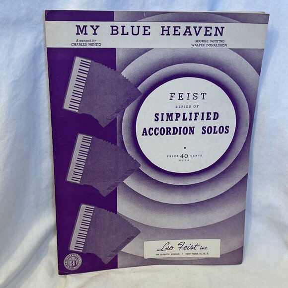 My Blue Heaven Simplified Accordion Sheet Music Whiting Donaldson 1947 Leo Feist - Picture 2 of 7